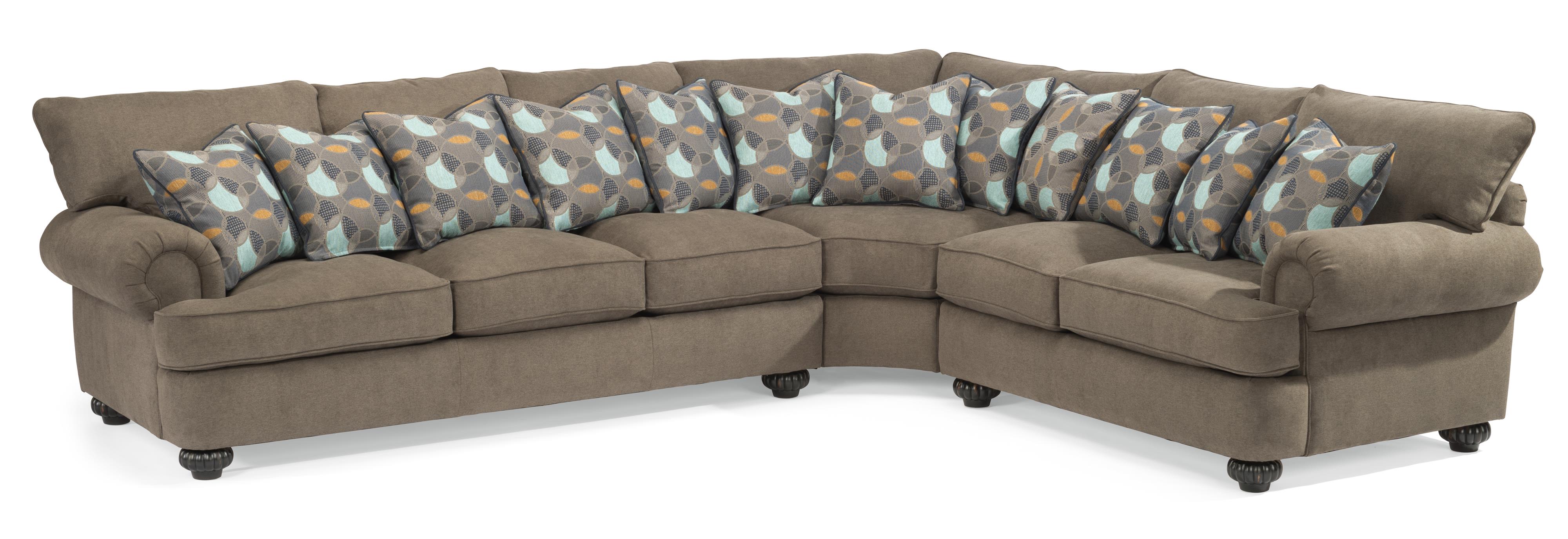 Flexsteel Patterson Three Piece Sectional Sofa with Rolled Arms Dunk